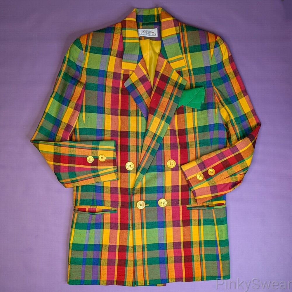 VTG 80s Lilli Ann Blazer Union Jacket Retro Colorful Madras Plaid Union USA Made